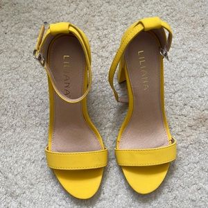 Lightly worn mustard yellow block heels